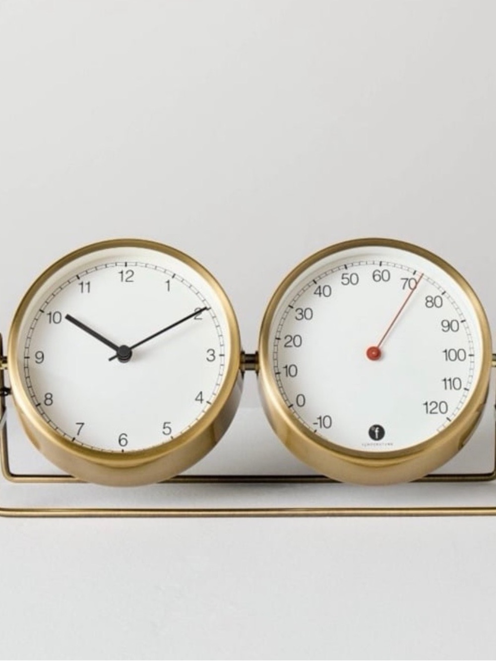NWT, Hearth & Hand Brass-Tone Clock and Thermometer in White and Gold